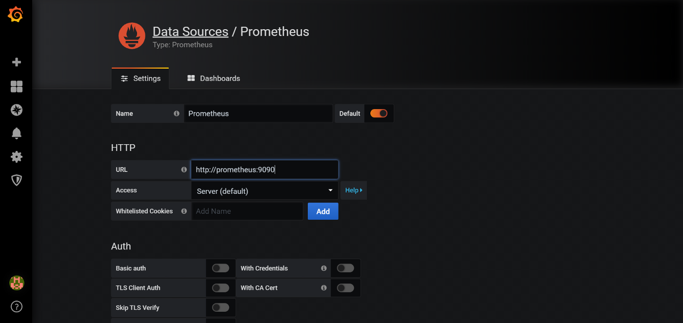 Página de cadastro do Data Source — Phometheus