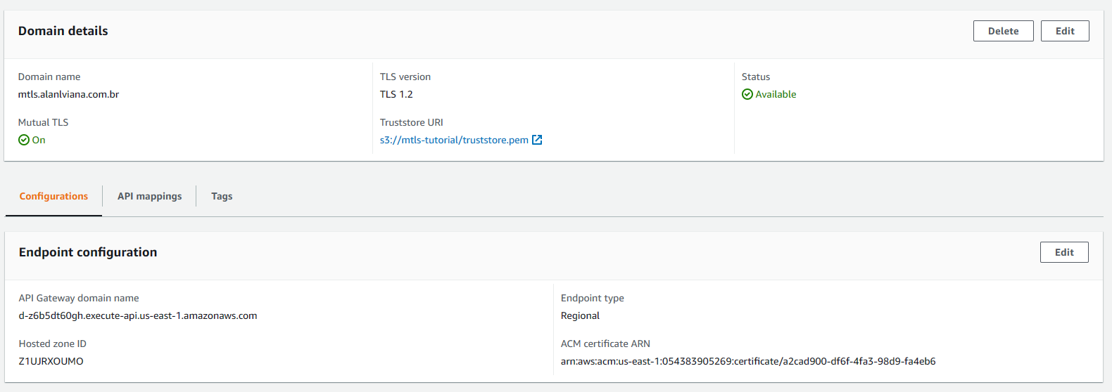 Configuração do Custom Domain Name