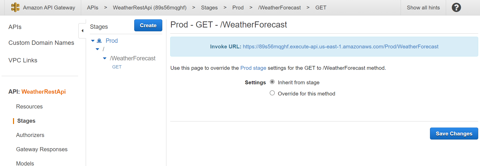 Stage Prod do API Gateway